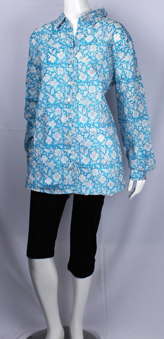 Alice & Lily printed cotton shirt aqua S,M,L,XL STYLE : AL/FIJI image 0